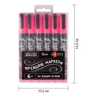 Крейдяний маркер SANTI, неоновий рожевий, 5 мм, 6 шт в коробці