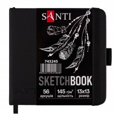 Скетчбук SANTI для графіки з чорним папером 13x13см 56 арк. тверда обкладинка PU 145г/м2